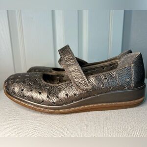 Rieker Ladies Gold Comfort Shoes Mary Jane Loafer Wedge Velcro Slip On Size 38